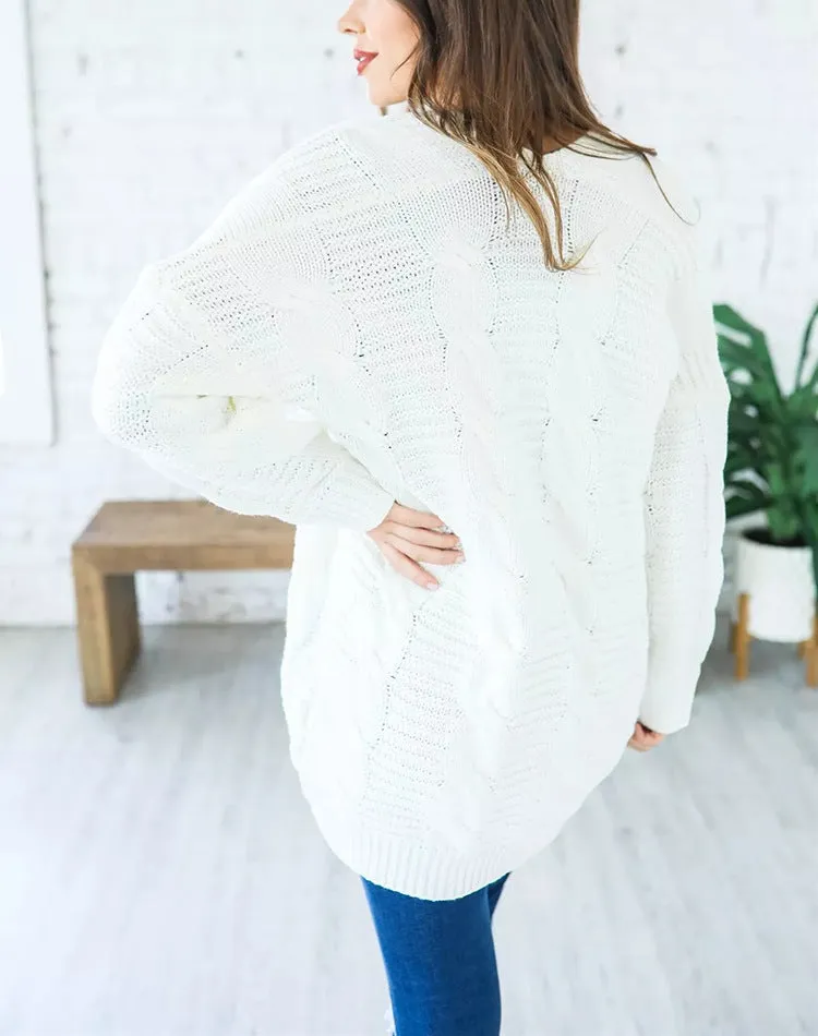 Solid Color Knit Long Cardigan Plus Size S-3XL