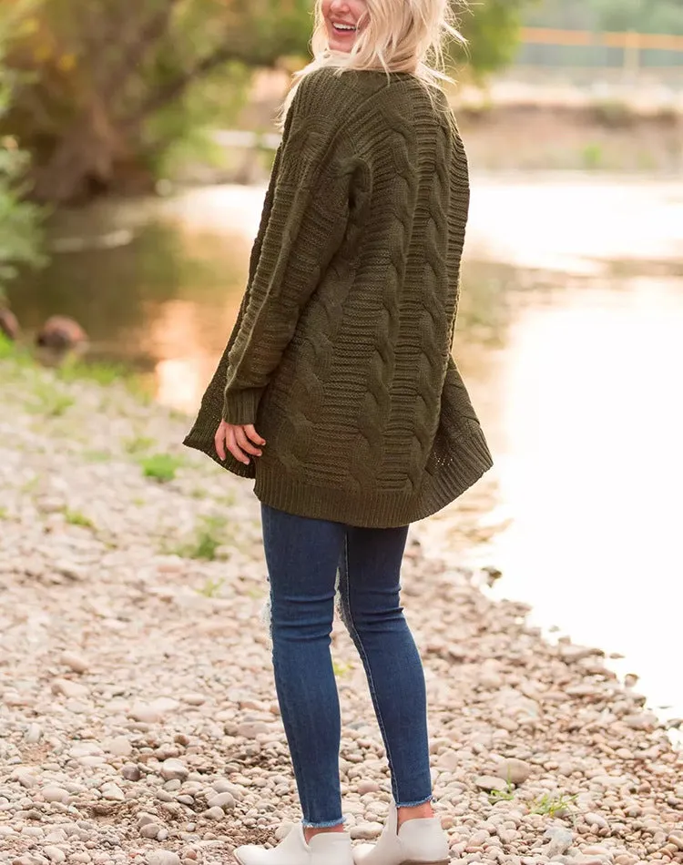 Solid Color Knit Long Cardigan Plus Size S-3XL