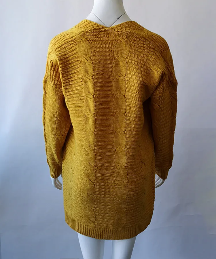 Solid Color Knit Long Cardigan Plus Size S-3XL