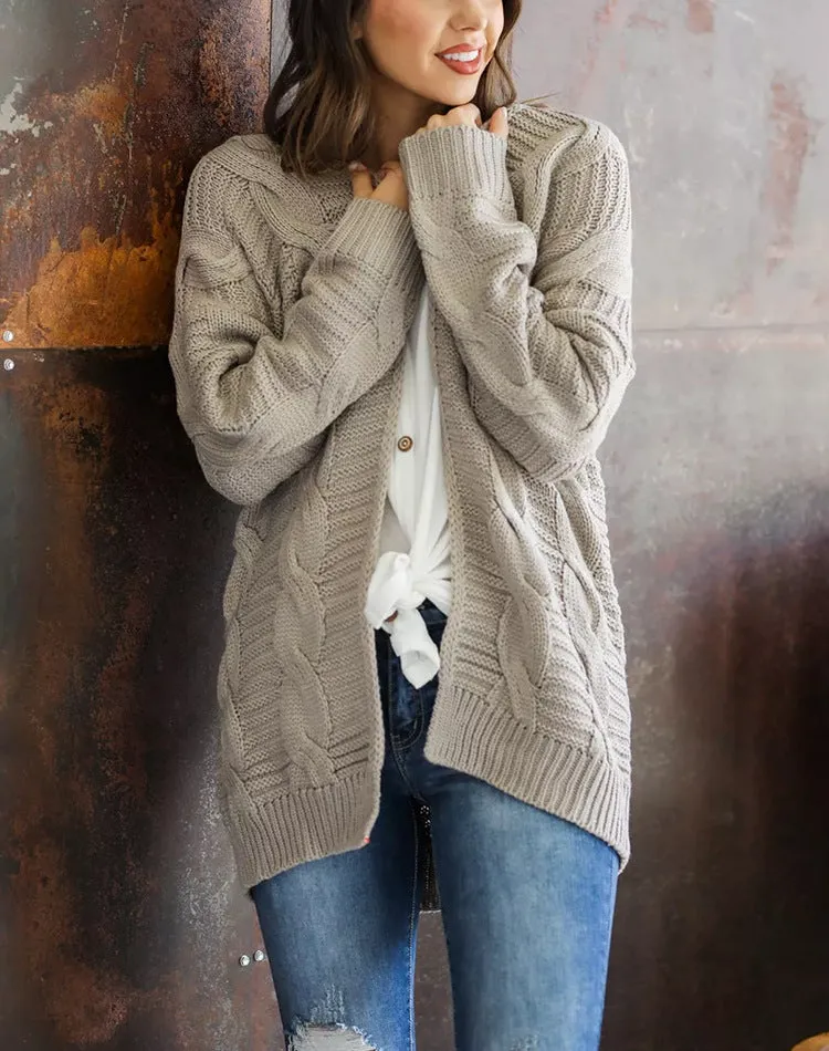 Solid Color Knit Long Cardigan Plus Size S-3XL