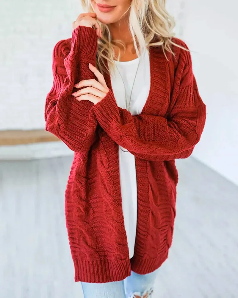 Solid Color Knit Long Cardigan Plus Size S-3XL