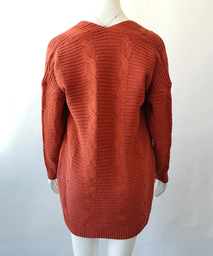 Solid Color Knit Long Cardigan Plus Size S-3XL