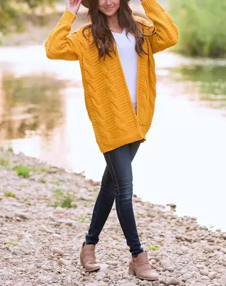 Solid Color Knit Long Cardigan Plus Size S-3XL