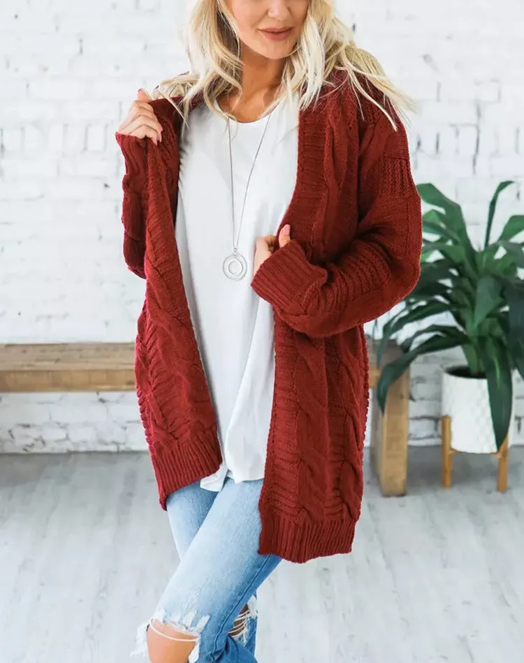 Solid Color Knit Long Cardigan Plus Size S-3XL