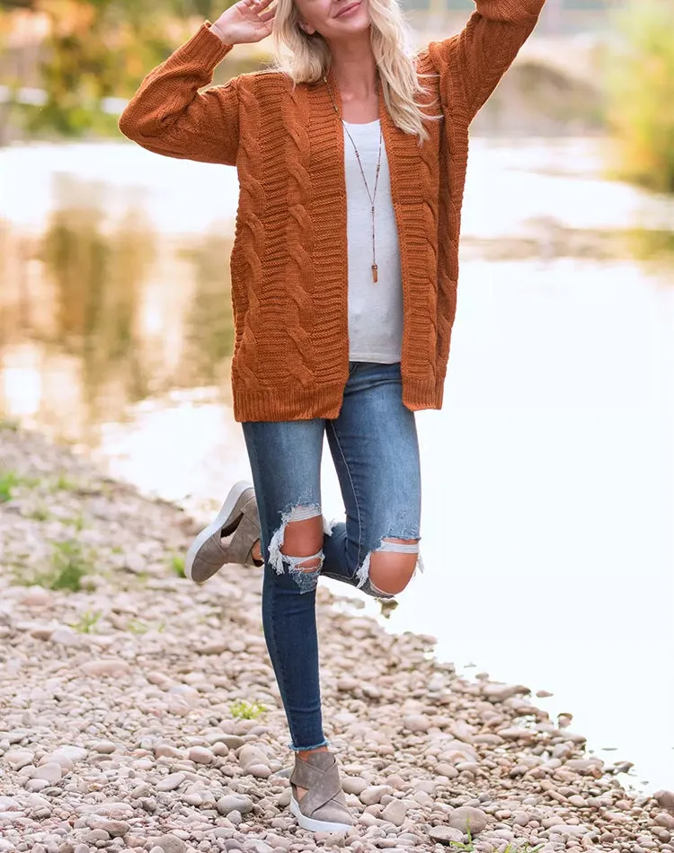 Solid Color Knit Long Cardigan Plus Size S-3XL