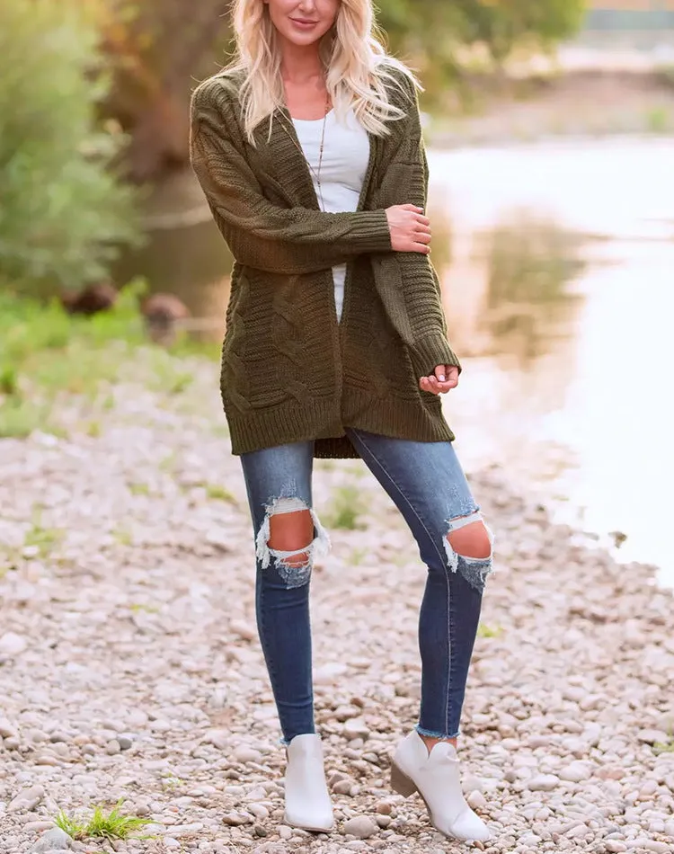 Solid Color Knit Long Cardigan Plus Size S-3XL