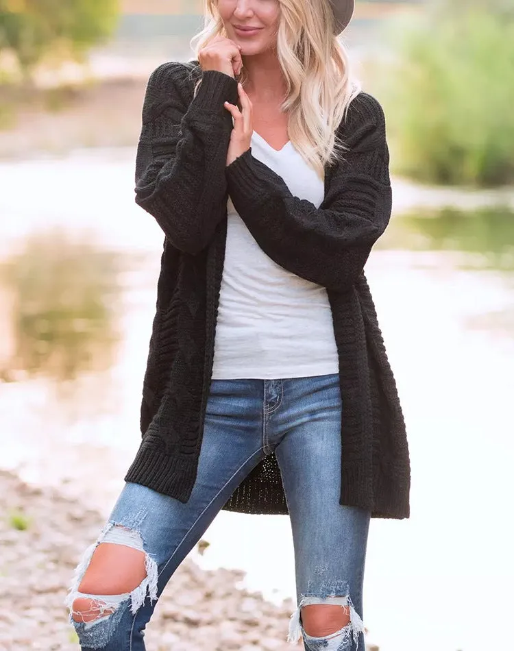Solid Color Knit Long Cardigan Plus Size S-3XL