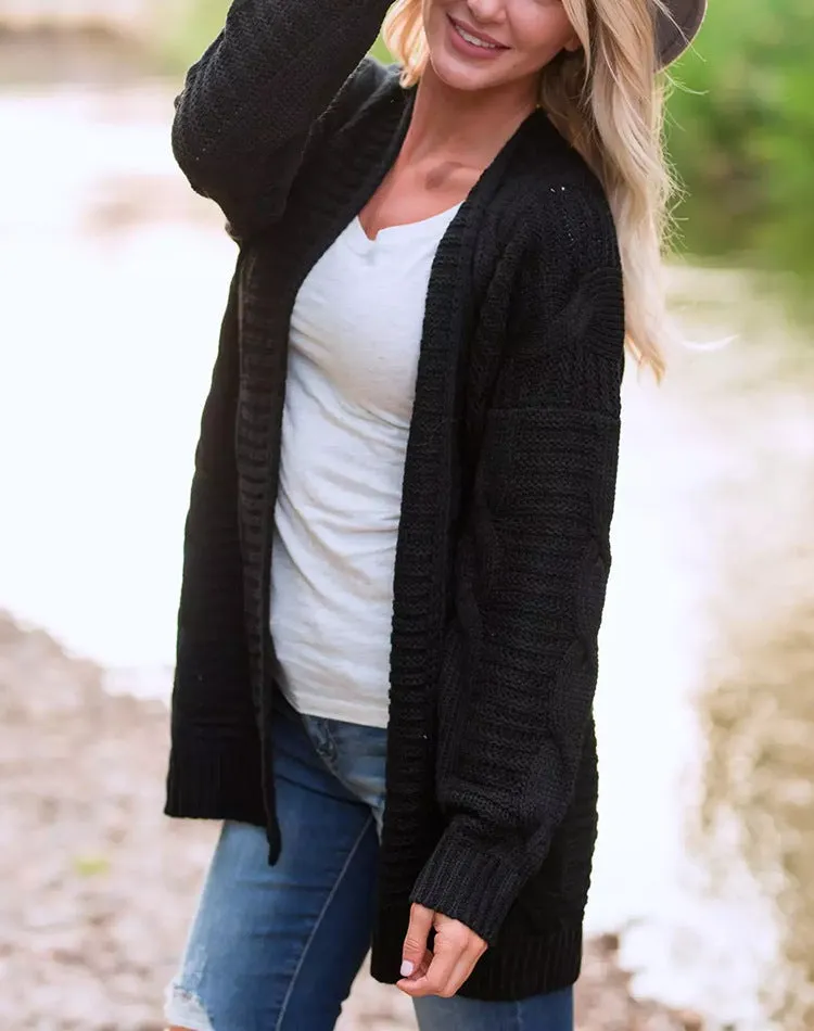 Solid Color Knit Long Cardigan Plus Size S-3XL