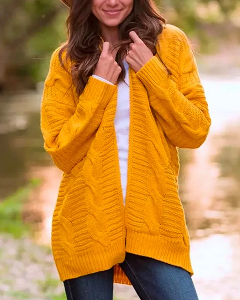 Solid Color Knit Long Cardigan Plus Size S-3XL