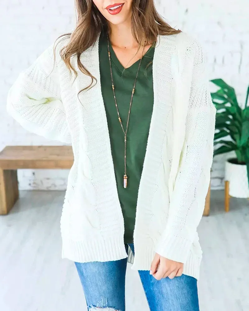 Solid Color Knit Long Cardigan Plus Size S-3XL