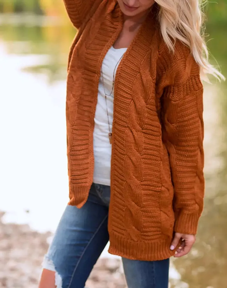 Solid Color Knit Long Cardigan Plus Size S-3XL
