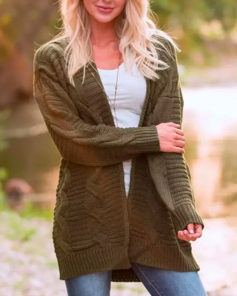 Solid Color Knit Long Cardigan Plus Size S-3XL