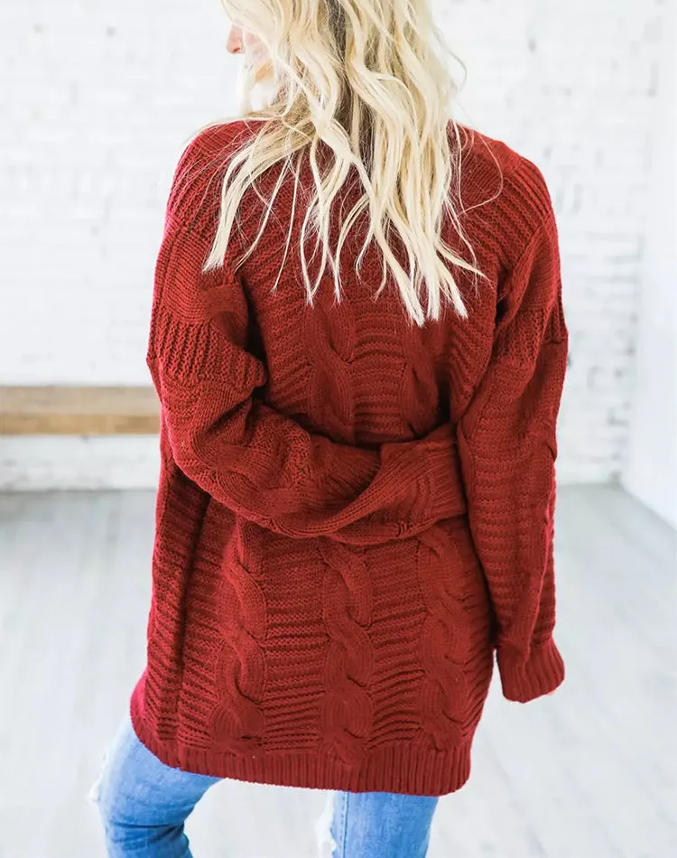 Solid Color Knit Long Cardigan Plus Size S-3XL
