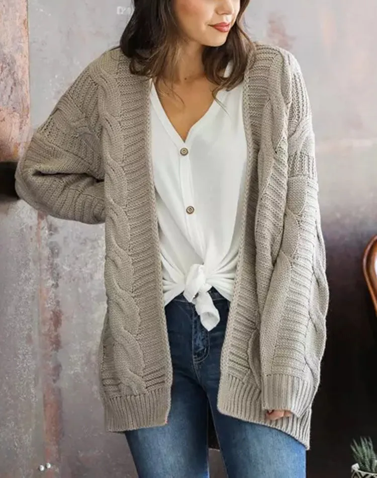 Solid Color Knit Long Cardigan Plus Size S-3XL