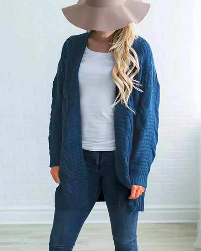 Solid Color Knit Long Cardigan Plus Size S-3XL