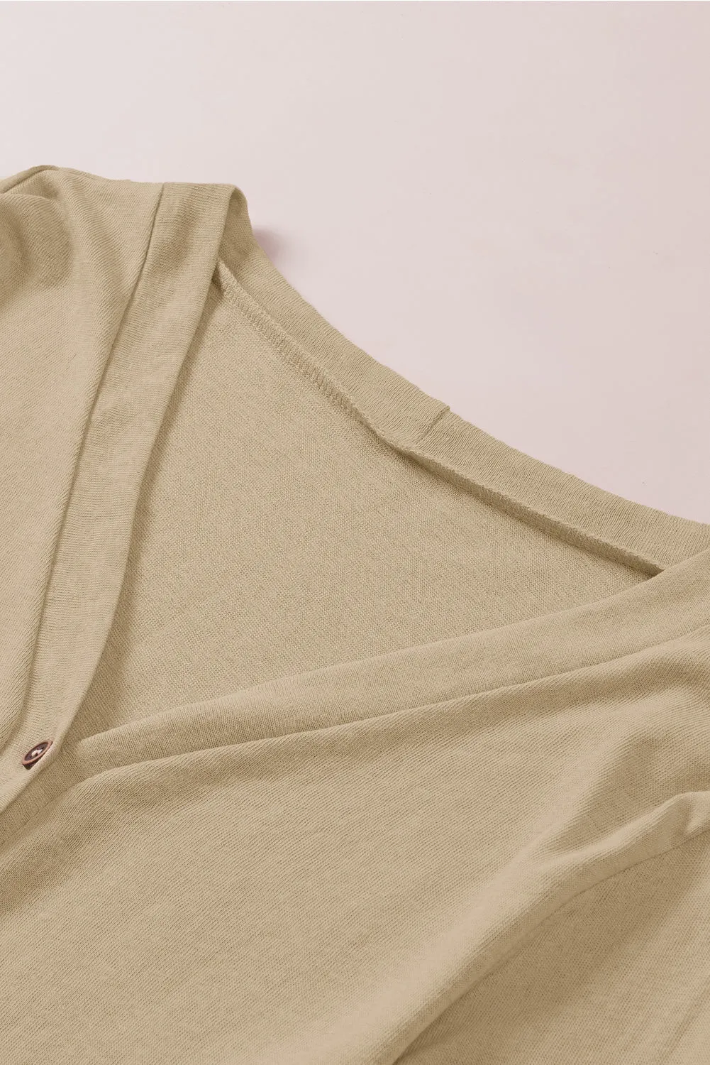 Solid Color Open-Front Buttons Brown Cardigan