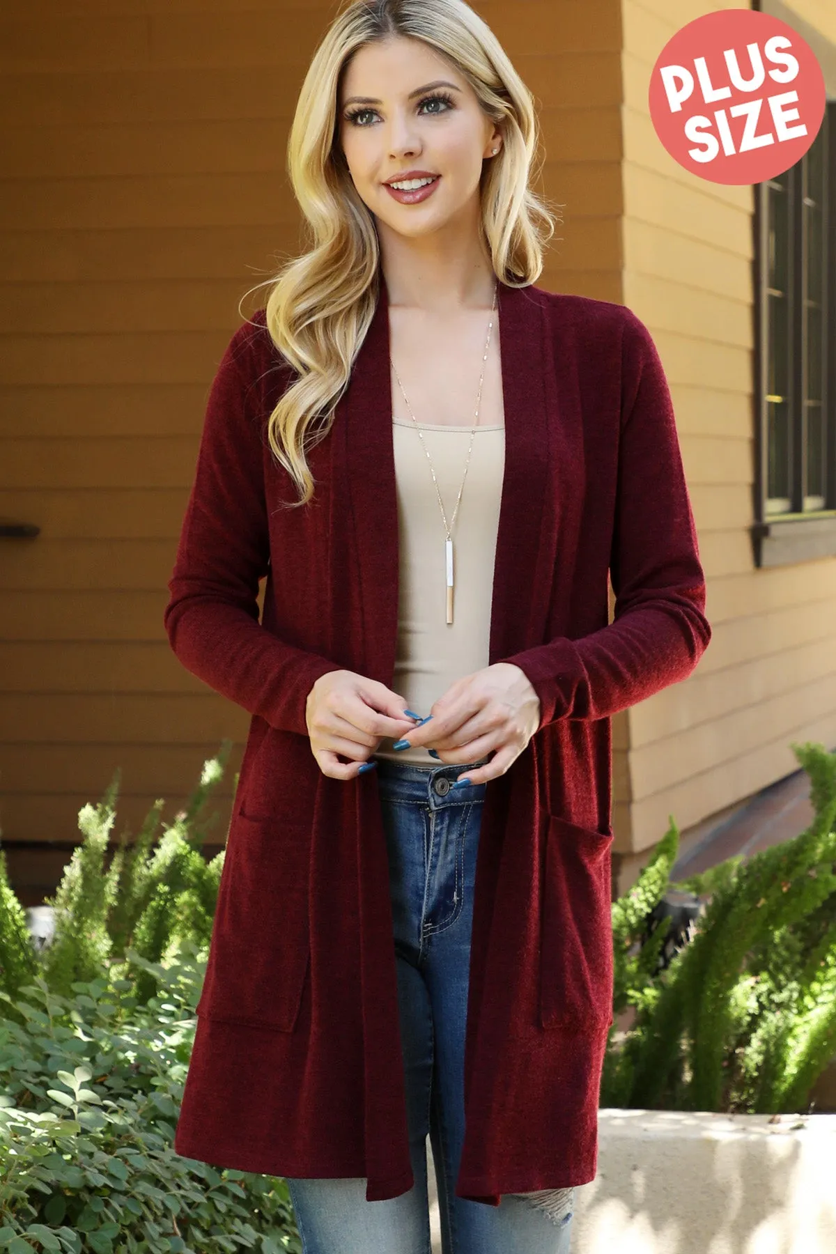 Solid Front Pockets Open Cardigan