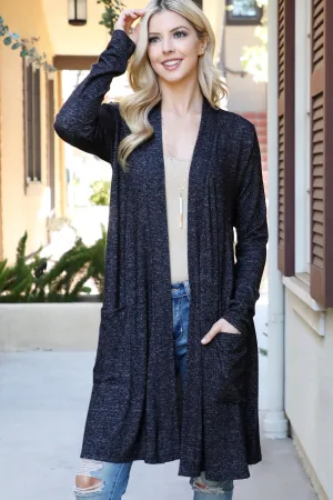 Solid Long Sleeve Open Front Cardigan