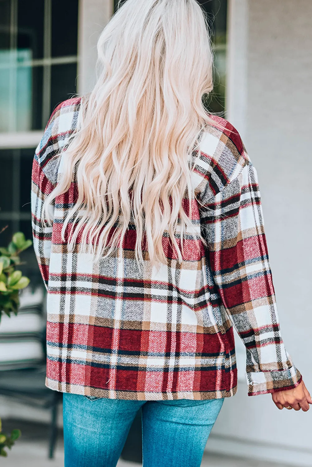 Sonnie Plaid Button Front Shirt Jacket with Breast Pockets