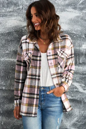 Sonnie Plaid Button Front Shirt Jacket with Breast Pockets