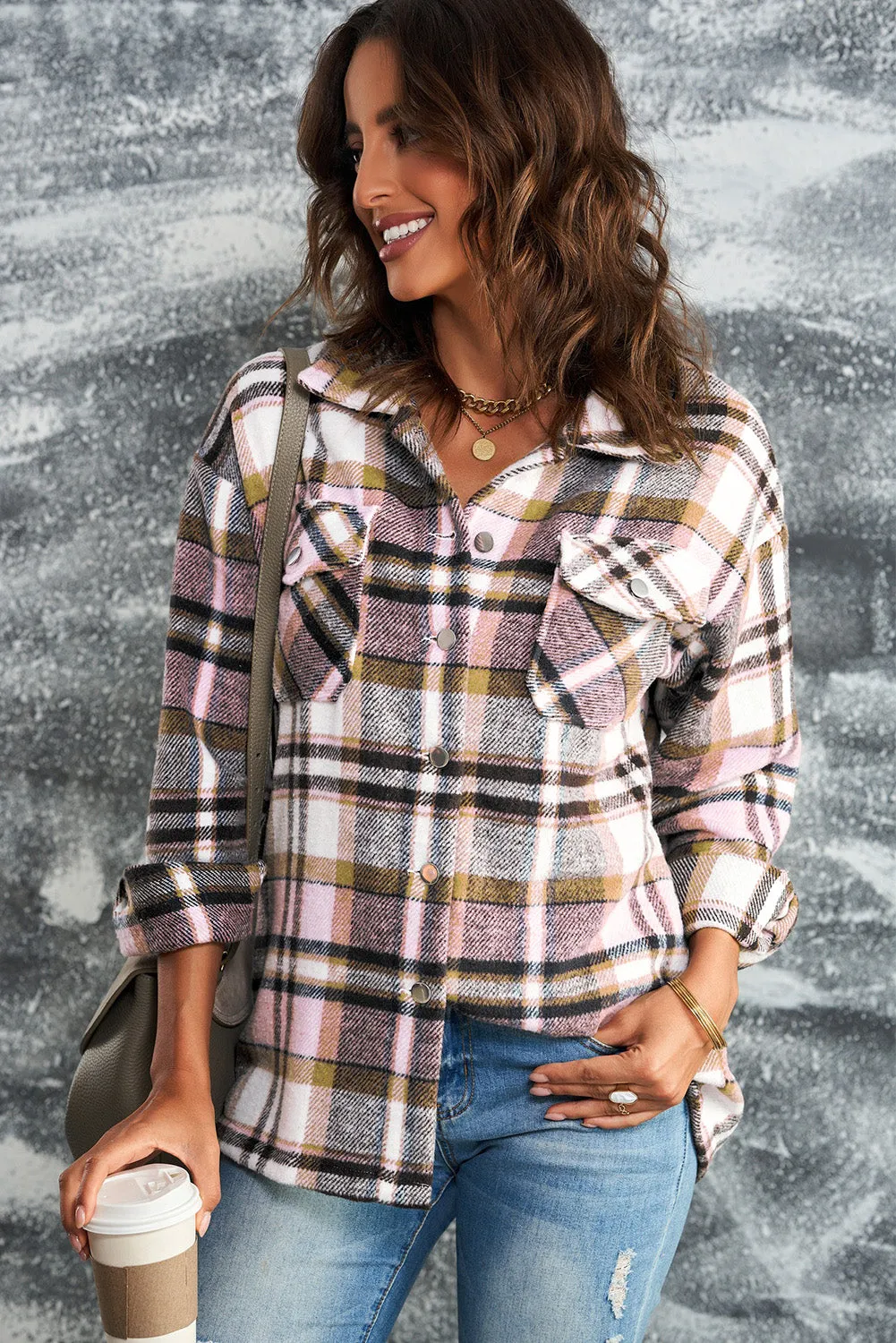 Sonnie Plaid Button Front Shirt Jacket with Breast Pockets