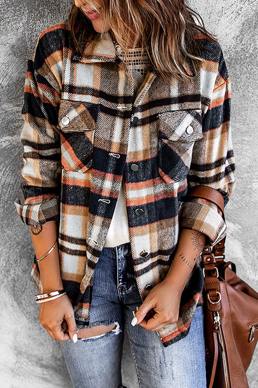 Sonnie Plaid Button Front Shirt Jacket with Breast Pockets