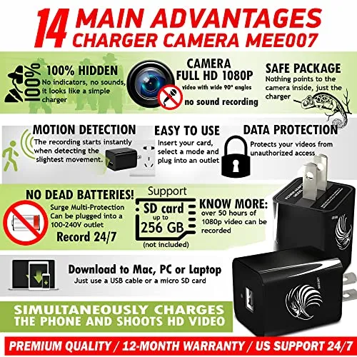 Spy Camera Charger | Hidden Camera | Mini Spy Camera 1080p | USB Charger Camerar | Hidden Spy Camera | Hidden Nanny Cam | Hidden Spy Cam | Hidden Cam | Surveillance Camera Full HD