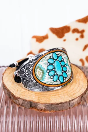 Starlight Concho Faux Leather and Silvertone Cuff Slider Bracelet
