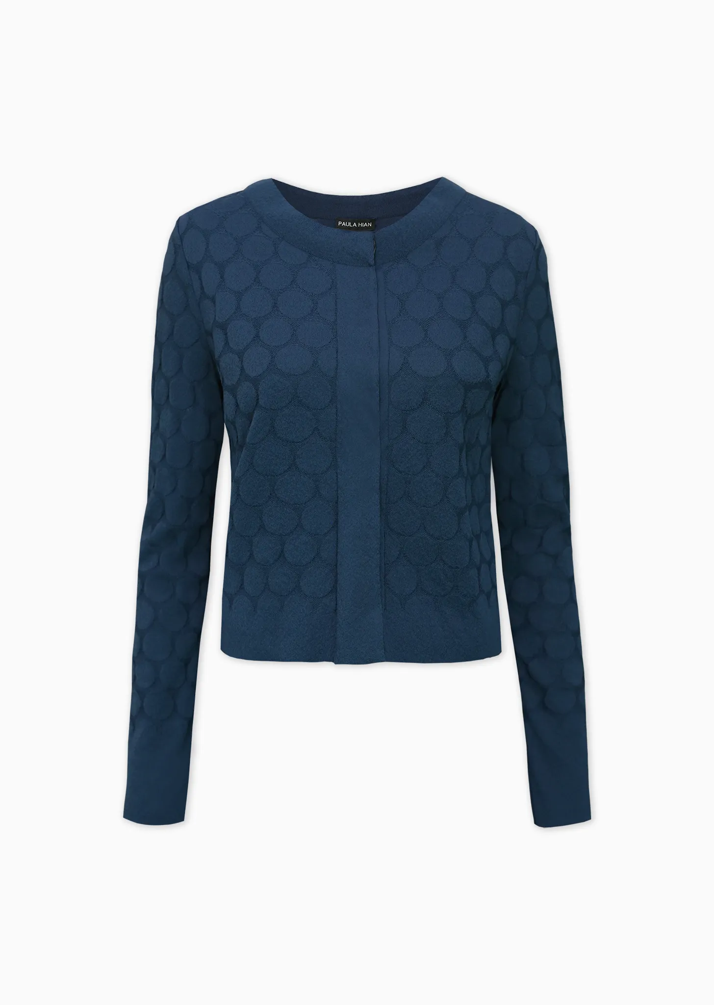 Stephanie - Crepe Knit, Cropped Polka Dot Cardigan Sweater with Single Snap