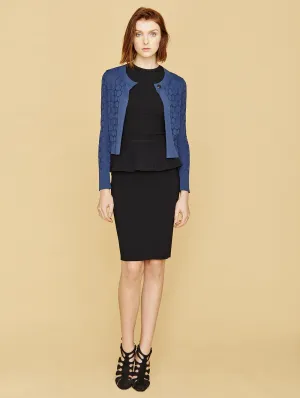 Stephanie - Crepe Knit, Cropped Polka Dot Cardigan Sweater with Single Snap
