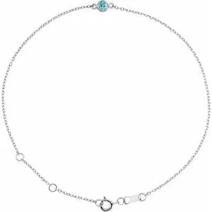 Sterling Silver Natural Blue Zircon Bezel-Set Solitaire 6 1/2-7 1/2" Bracelet