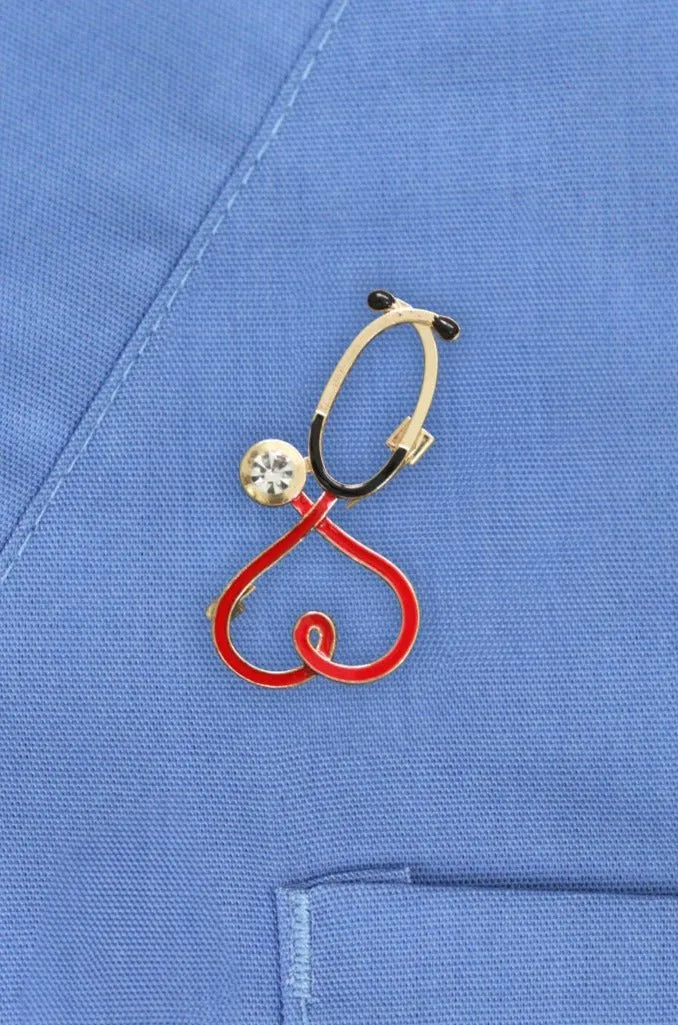 Stethoscope Heart Brooch Pin
