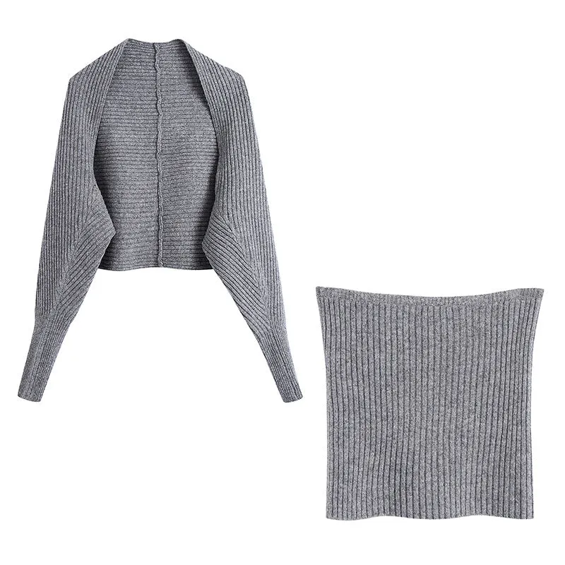 Stripe Tube Tops Cardigans Sweaters Two-piece Set