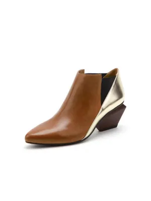 Structural-Heel Brown Contrast Color Leather Boot