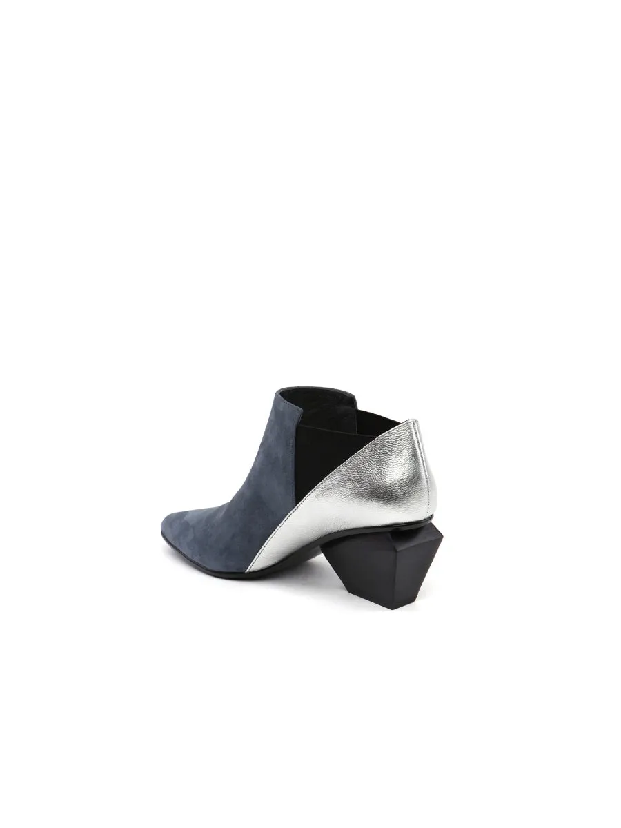 Structural-Heel Grey Contrast Color Leather Boot