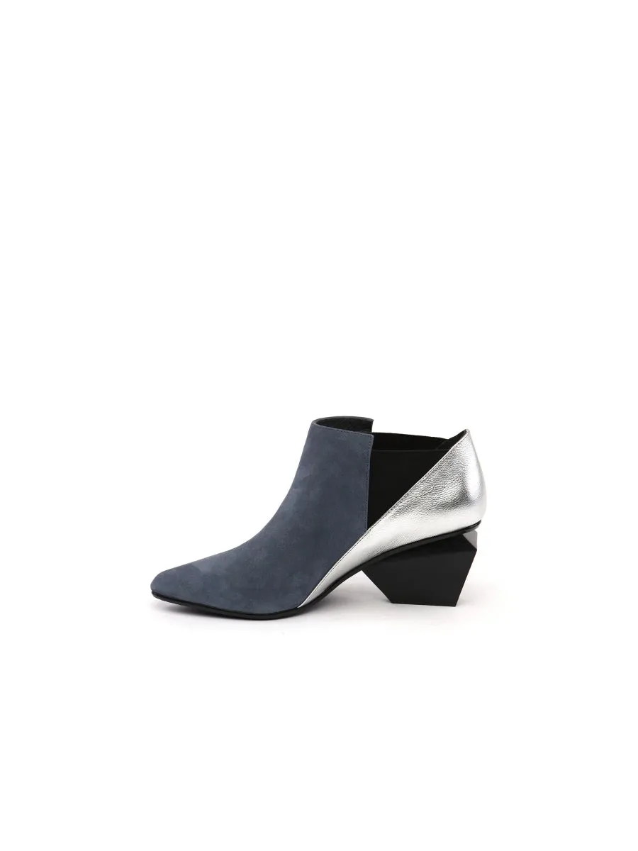 Structural-Heel Grey Contrast Color Leather Boot