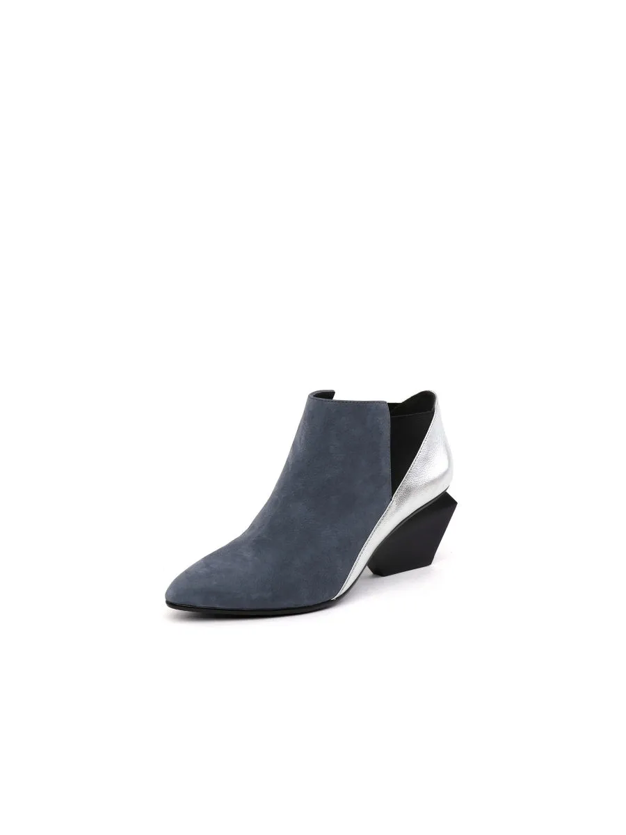 Structural-Heel Grey Contrast Color Leather Boot