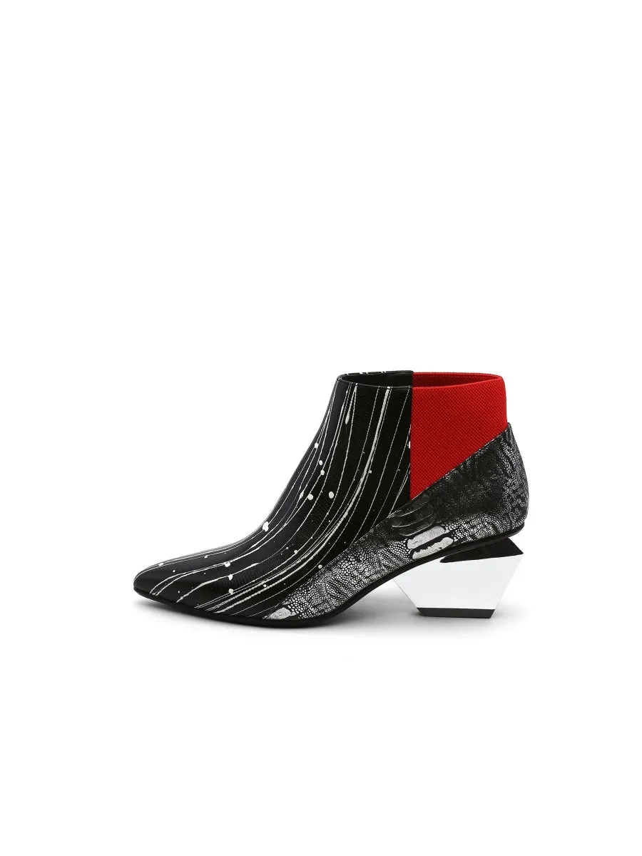 Structural-Heel Leather Bootie - Black Stripe