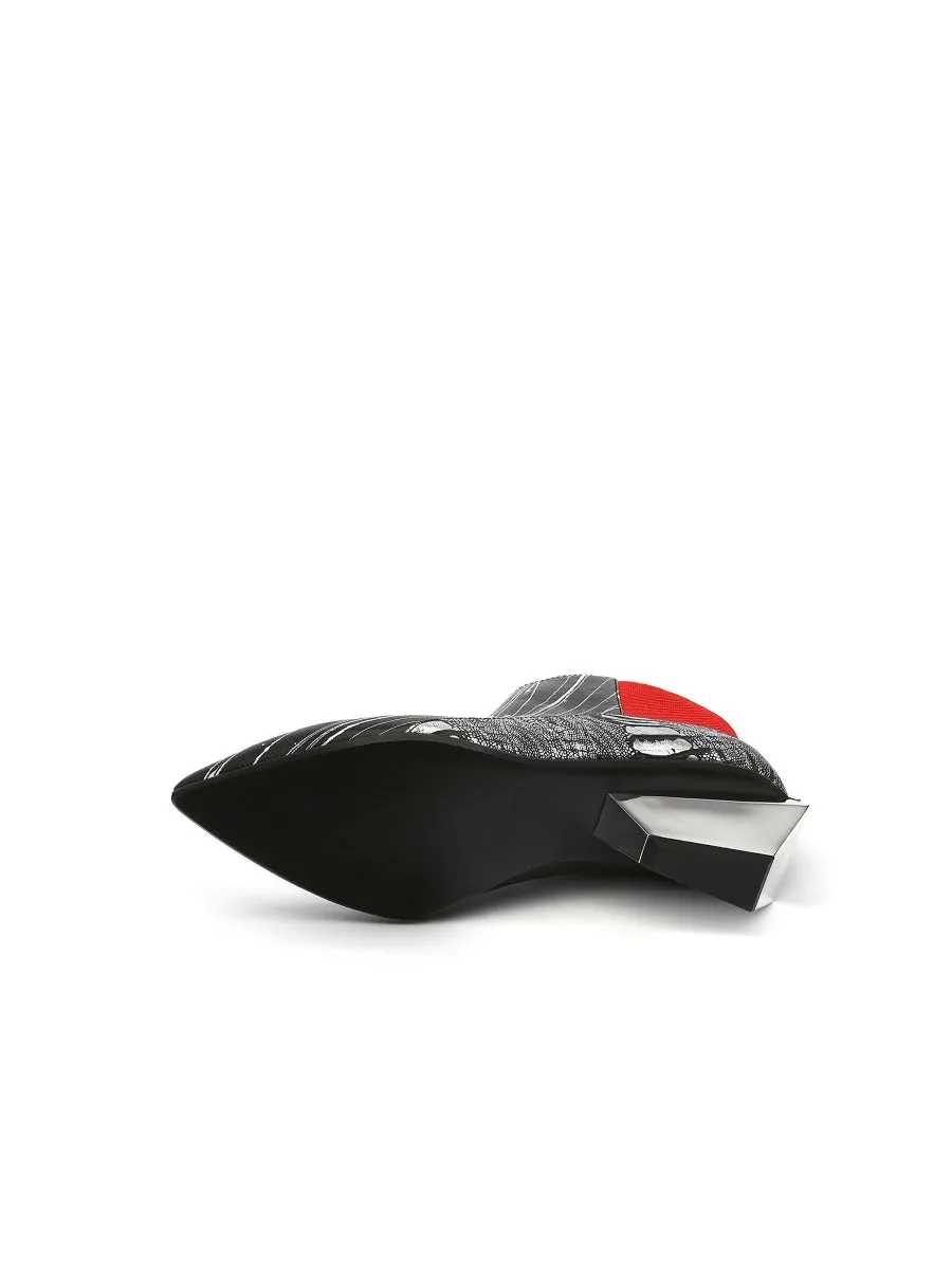 Structural-Heel Leather Bootie - Black Stripe