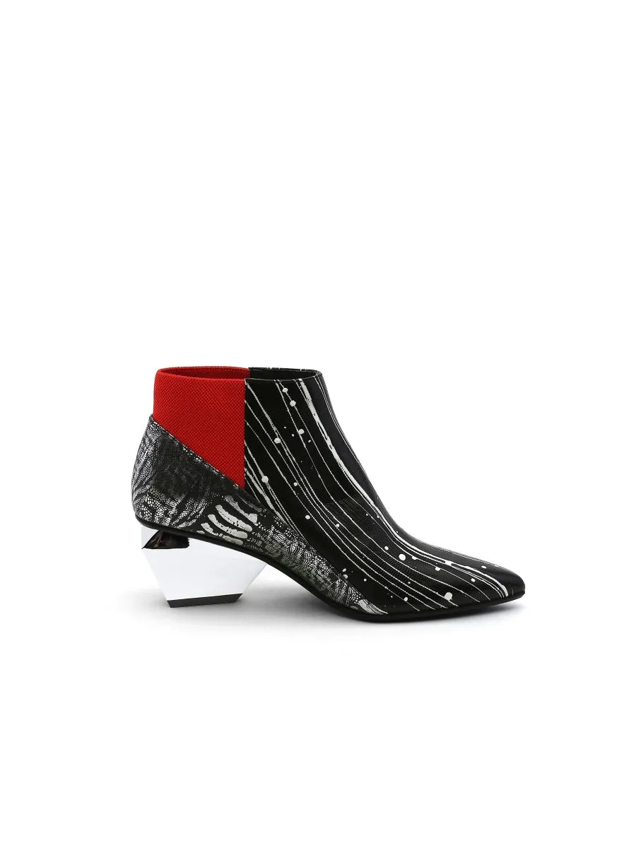 Structural-Heel Leather Bootie - Black Stripe