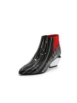 Structural-Heel Leather Bootie - Black Stripe