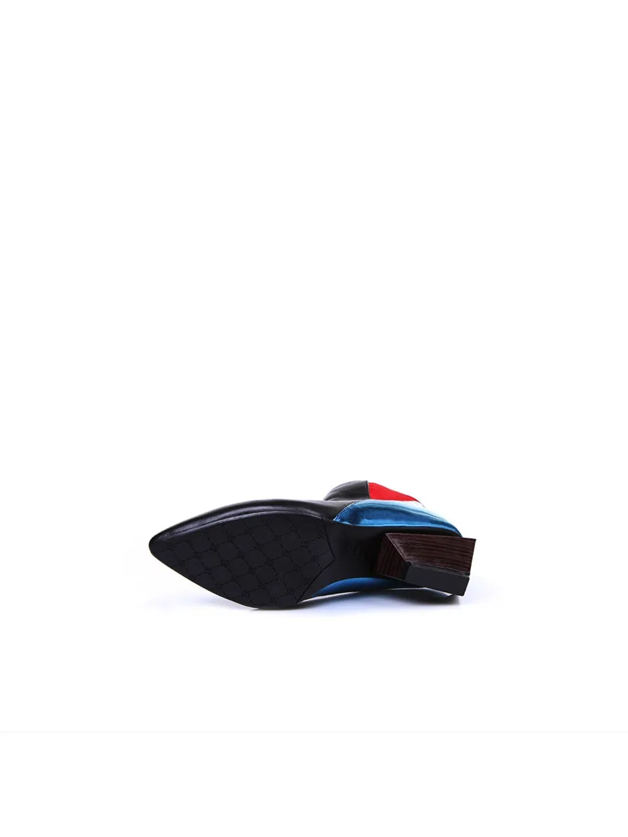 Structural-Heel Red Blue Contrast Color Leather Boot
