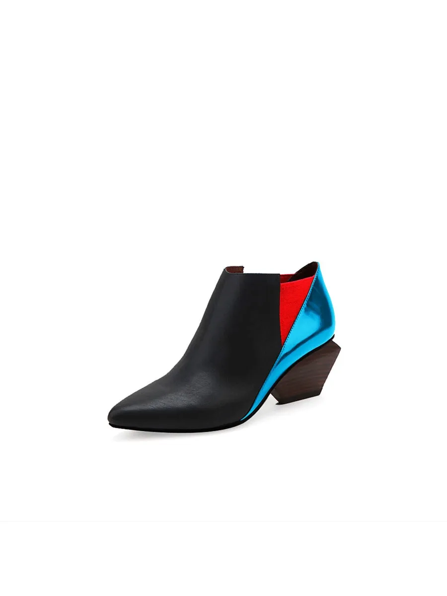 Structural-Heel Red Blue Contrast Color Leather Boot