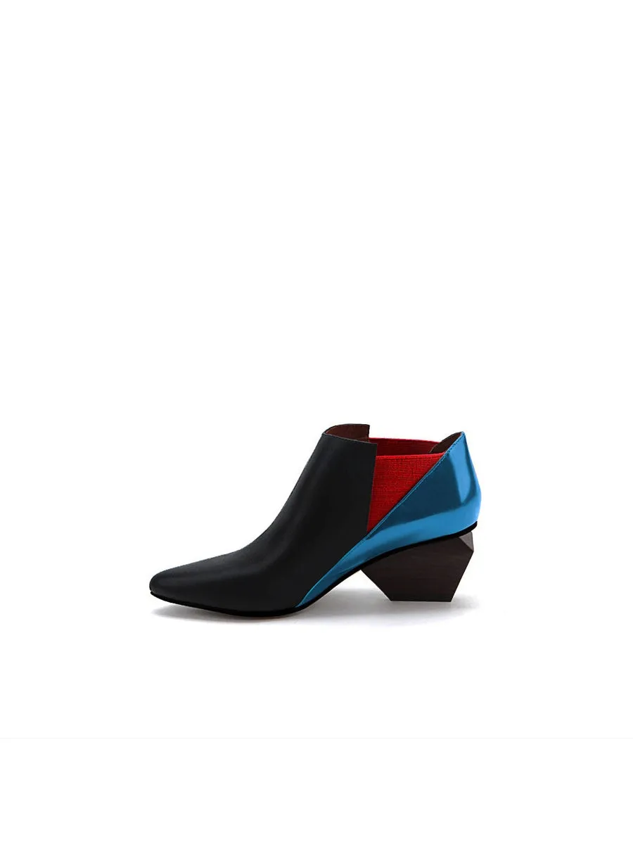 Structural-Heel Red Blue Contrast Color Leather Boot