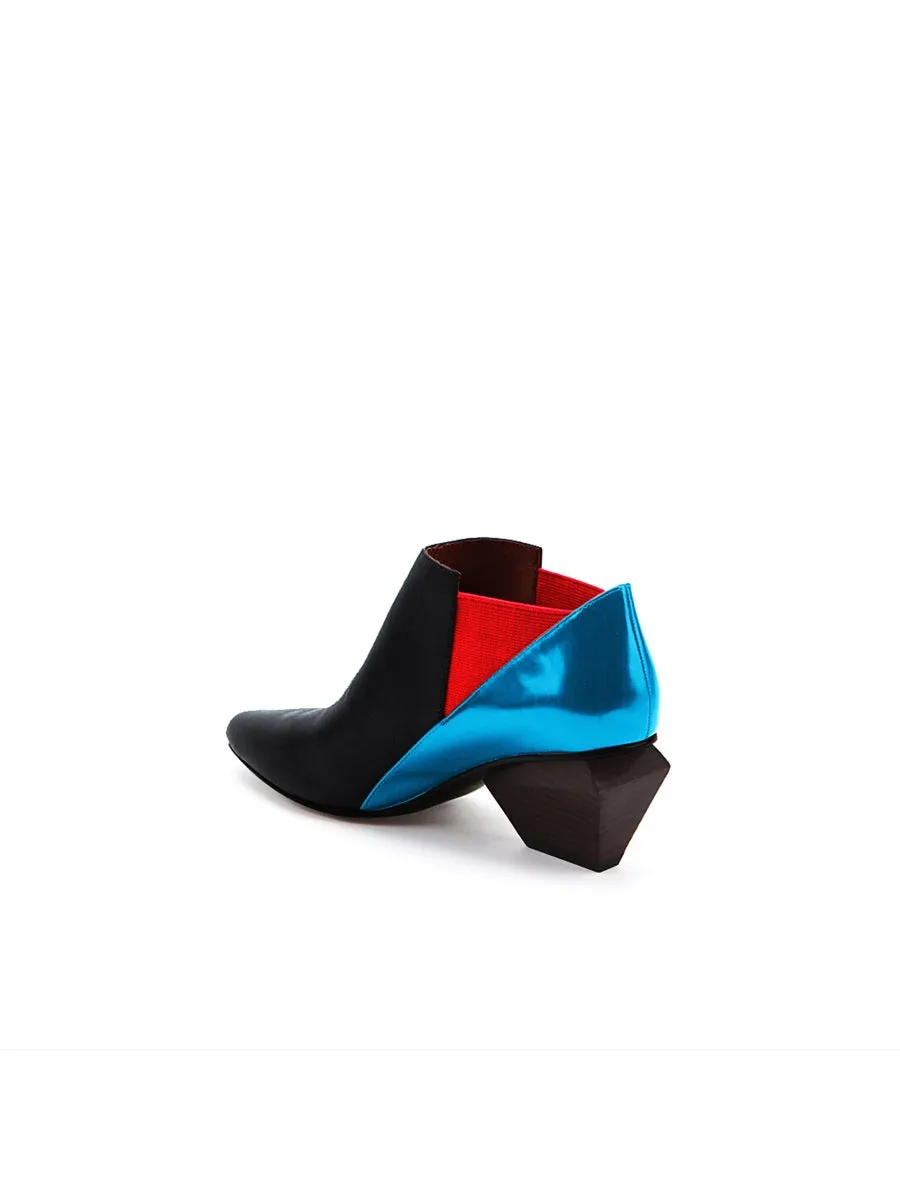 Structural-Heel Red Blue Contrast Color Leather Boot