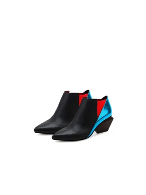 Structural-Heel Red Blue Contrast Color Leather Boot