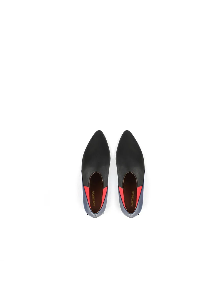 Structural-Heel Red Blue Contrast Color Leather Boot