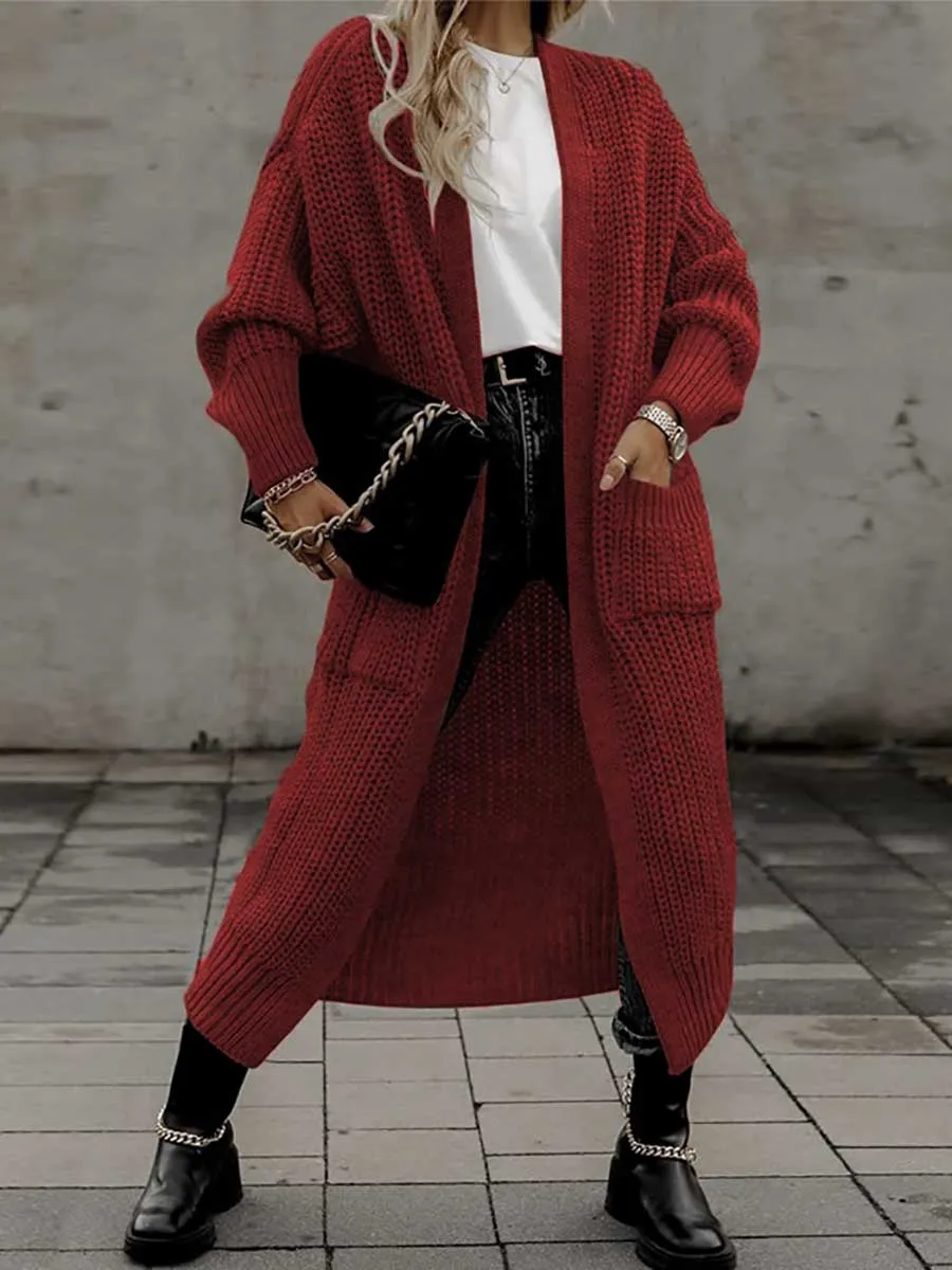 Stunncal Long Cardigan Pocket Loose Sweater