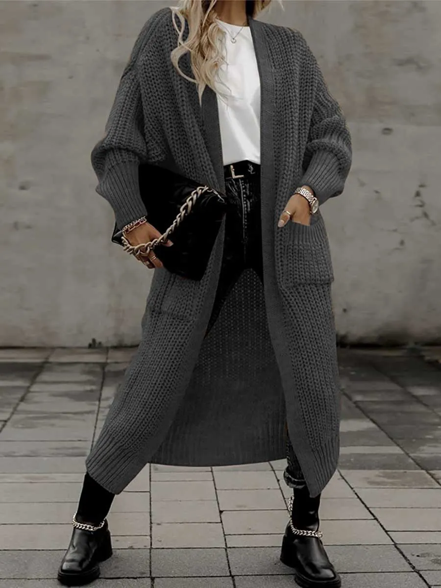 Stunncal Long Cardigan Pocket Loose Sweater