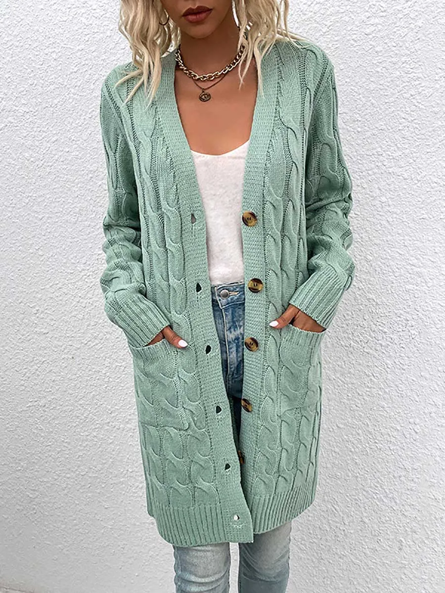 Stunncal Long Twist Sweater Button Cardigan